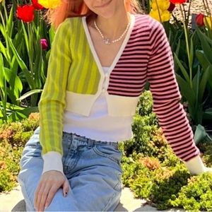 Wild Fable XL Multi Pink Green Knit Mini Cardigan / EUC 🩷💚🤍🖤